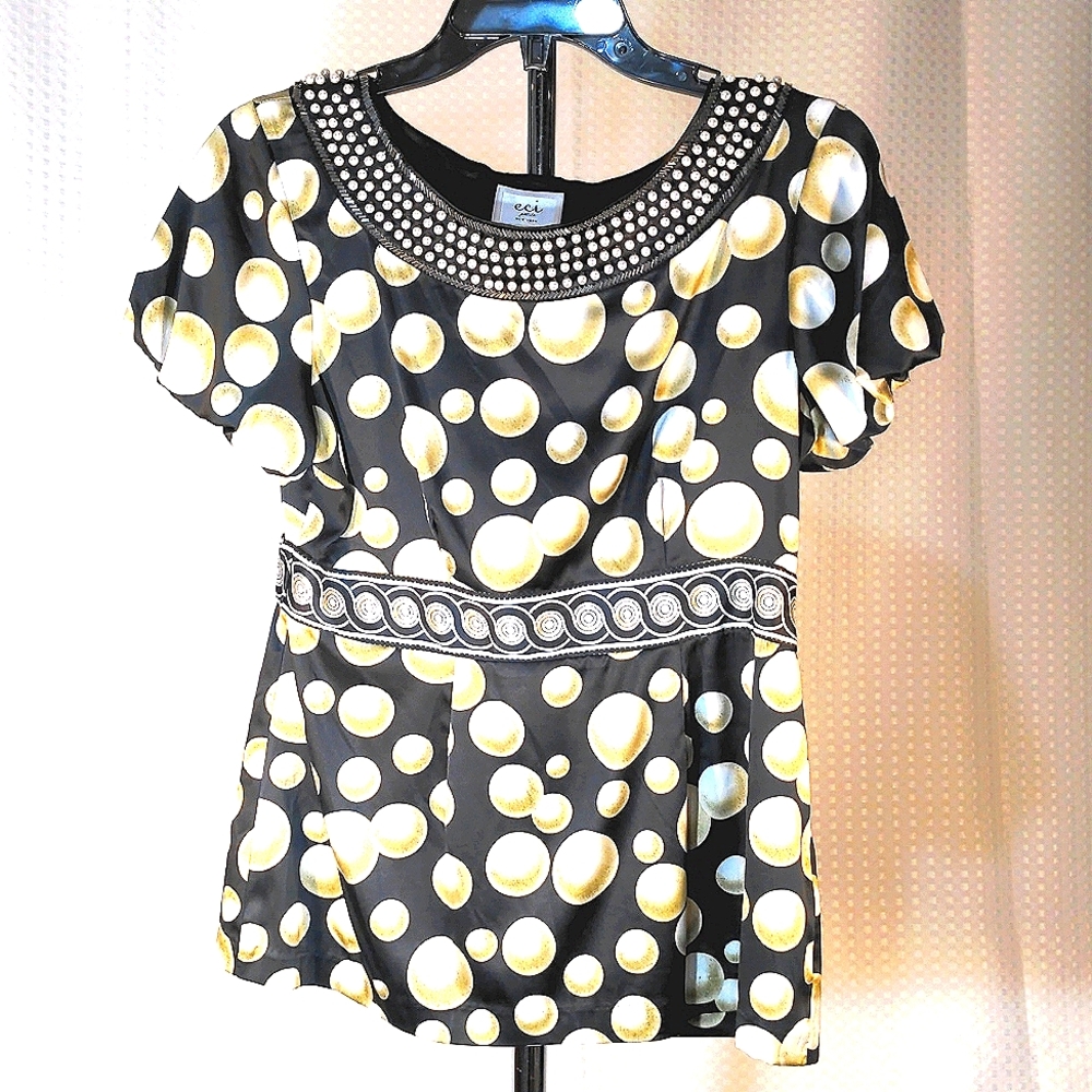 eci silky short sleeve petite top 8p 8 S M